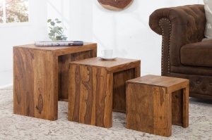 SET TREI MASUTE DE CAFEA, MADEIRA, COD 20596, DESIGN VINTAGE