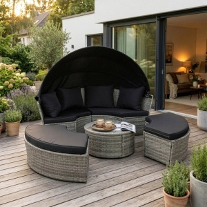SEZLONG, ARTIM MEBLE, REALIZAT DIN TEHNORATAN SI TEXTIL, CULOARE NEAGRA/GRI DESCHIS, STIL MODERN - Img 10