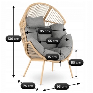 SEZLONG, GRADINA/TERASA, CEZARE, ARTIM MEBLE, DIN RATAN SI TEXTIL, CULOARE GRI/NATUR - Img 7