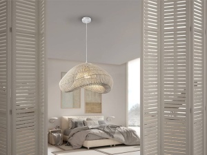 STOC!!! PENDUL SABAH, 55 CM, ALB/NATURAL, DIN METAL SI RATAN, STIL MODERN