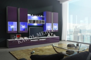 ANSAMBLU TV CU LEDURI ALFA II KM ALB/VIOLET HIGH GLOSS DESIGN MODERN