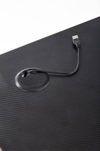 BIROU B40, CU ILUMINARE LED, NEGRU/ROSU, DIN MDF FURNIRUIT SI PICIOARE DIN METAL, STIL MODERN - Img 6