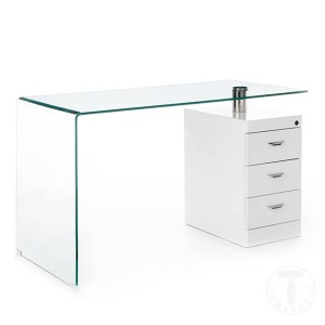 BIROU DIN STICLA 125CM, BOW, STICLA SI MDF ALB MAT, COD 1875 - Img 2