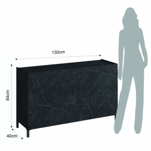BUFET 130CM, EDDY BLACK, COD 4685, STIL MODERN, REALIZATA PANOURI LAMINATE, EFECT MARMURA NEAGRA - Img 4