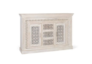 BUFET 150CM, ALB ANTICHIZAT, LEMN MASIV DE MANGO, GINER Y COLOMER - Img 3