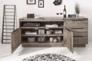 BUFET, FINCA 175CM, COD 40448, METAL SI LEMN PIN GRI, ASPECT INDUSTRIAL - Img 2
