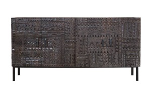 BUFET HIEROGLYPH 180CM, MARO/NEGRU, DIN LEMN MASIV DE MANGO, GINER Y COLOMER - Img 1
