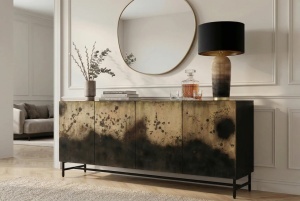 BUFET LIVING, OXID 180CM, REALIZAT DIN LEMN DE MANGO SI METAL, CULOARE NEGRU/AURIU, ARTIM GROUP SELECTION