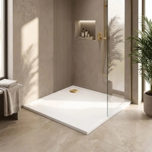CADITA DE DUS REA SAVOY, 90x90 CM, ALB, DIN ACRIL, CU CAPAC AURIU PERIAT, CALITATE SUPERIOARA