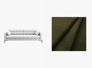 CANAPEA CU 4 LOCURI, MAMAIA VERDE MASLINIU INCHIS, CU TAPITERIE DIN TEXTIL BOUCLE BALOO, MICADONI
