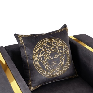 CANAPEA DEOSEBITA 2 LOCURI, ARTIM MEBLE, MATERIAL TEXTIL( CATIFEA) SI SUPORT METALIC, CULOARE NEGRU/AURIU, STIL MODERN - Img 7