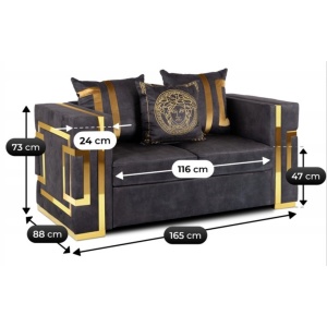 CANAPEA DEOSEBITA 2 LOCURI, ARTIM MEBLE, MATERIAL TEXTIL( CATIFEA) SI SUPORT METALIC, CULOARE NEGRU/AURIU, STIL MODERN - Img 8