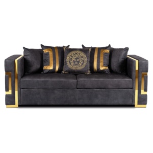 CANAPEA DEOSEBITA 3 LOCURI, ARTIM MEBLE, MATERIAL TEXTIL( CATIFEA) SI SUPORT METALIC, CULOARE NEAGRA/AURIU, STIL MODERN