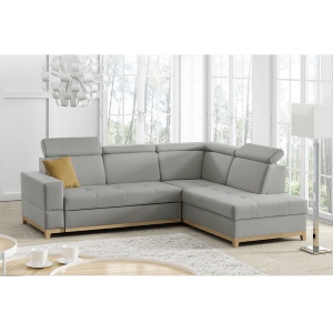 CANAPEA DRENA, MODEL DREAPTA, GRI DESCHIS, DIN TEXTIL SI LEMN, EXTENSIBIL, SPATIU DEPOZITARE, STIL MODERN, TK - Img 1