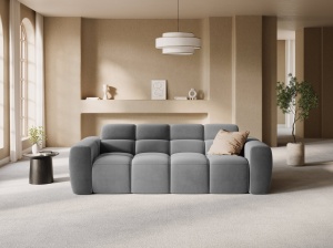 CANAPEA LISA, 3 LOCURI, 216 CM, GRI DESCHIS, TAPITERIE DIN CATIFEA, DESIGN DEOSEBIT