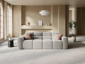 CANAPEA LISA, 4 LOCURI, 265 CM, BEJ DESCHIS, TAPITERIE DIN CATIFEA, DESIGN DEOSEBIT