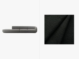 CANAPEA MILEY, CU 4 LOCURI, PE STANGA, NEAGRA, CU TAPITERIE DIN TEXTIL BOUCLE BALOO, MICADONI