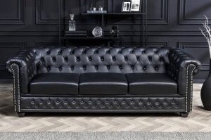 CANAPEA STIL CLASIC, CHESTERFIELD 3 LOCURI, DIN PIELE ECO DE CALITATE, NEAGRA, ARTIM GROUP SELECTION