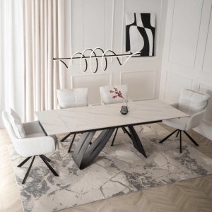 CEL MAI MIC PRET!!!MASA EXTENSIBILA 160-220CM, ARTIM MEBLE, REALIZATA DIN METAL SI CERAMICA, CULOARE MARMURA ALBA/NEGRU, STIL MODERN - Img 3