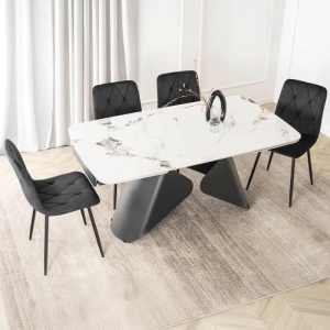 CEL MAI MIC PRET!!!MASA EXTENSIBILA 160-240CM, ARTIM MEBLE, REALIZATA DIN METAL SI CERAMICA, CULOARE MARMURA ALBA/NEGRU, STIL MODERN - Img 2