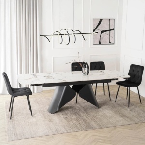 CEL MAI MIC PRET!!!MASA EXTENSIBILA 160-240CM, ARTIM MEBLE, REALIZATA DIN METAL SI CERAMICA, CULOARE MARMURA ALBA/NEGRU, STIL MODERN - Img 5
