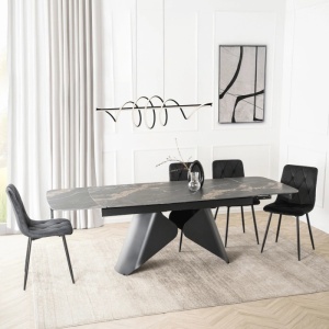 CEL MAI MIC PRET!!!MASA EXTENSIBILA 160-240CM, ARTIM MEBLE, REALIZATA DIN METAL SI CERAMICA, CULOARE MARMURA NEAGRA/NEGRU, STIL MODERN - Img 5