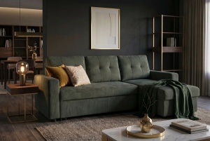 COLTAR CU SPATIU DE DEPOZITARE, APARTMENT 205CM, 3 LOCURI, REALIZAT DIN MATERIAL CATIFEA RAIAT, DE CULOARE VERDE, ARTIM GROUP