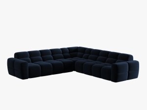 COLTAR LISA, 6 LOCURI, 310 CM, ALBASTRU ROYAL, TAPITERIE DIN CATIFEA, DESIGN DEOSEBIT - Img 2