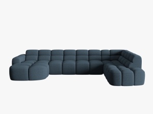 COLTAR LISA, DREAPTA, 7 LOCURI, 387 CM, ALBASTRU INCHIS 77, TAPITERIE DIN STOFA, DESIGN DEOSEBIT - Img 2