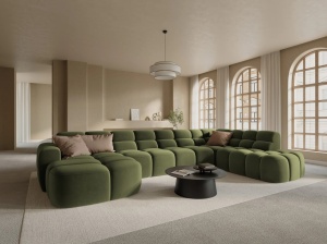 COLTAR LISA, DREAPTA, 7 LOCURI, 387 CM, VERDE OLIVE, TAPITERIE DIN CATIFEA, DESIGN DEOSEBIT