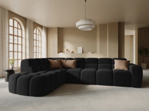 COLTAR LISA, STANGA, 5 LOCURI, 293 CM, NEGRU, TAPITERIE DIN CATIFEA, DESIGN DEOSEBIT