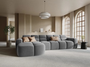 COLTAR LISA, STANGA, 5 LOCURI, 310 CM, GRI DESCHIS, TAPITERIE DIN CATIFEA, DESIGN DEOSEBIT