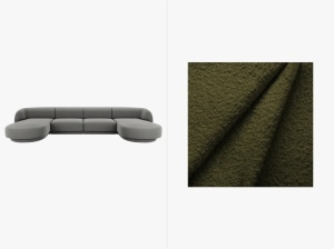 COLTAR MILEY, CU 5 LOCURI, VERDE MASLINIU INCHIS, CU TAPITERIE DIN TEXTIL BOUCLE BALOO, MICADONI