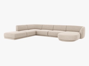 COLTAR MILEY, CU 6 LOCURI, PE STANGA, BEJ, CU TAPITERIE DIN TEXTIL CHENILLE EDEN, MICADONI