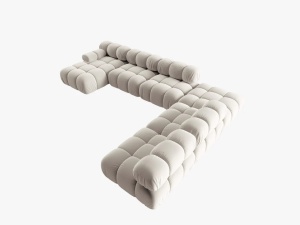COLTAR MODULAR BELLIS, DREAPTA, 6 LOCURI, 379 CM, BEJ DESCHIS 21, TAPITERIE DIN CATIFEA, DESIGN DEOSEBIT - Img 3