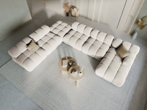COLTAR MODULAR BELLIS, STANGA, 6 LOCURI, 379 CM, BEJ DESCHIS 21, TAPITERIE DIN CATIFEA, DESIGN DEOSEBIT