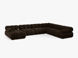 COLTAR MODULAR PANORAMIC BELLIS, PE DREAPTA, MARO INCHIS, CU TAPITERIE DIN CATIFEA VENUS, MICADONI