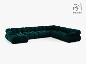 COLTAR MODULAR PANORAMIC BELLIS, PE DREAPTA, PETROL INTENS, CU TAPITERIE DIN CATIFEA VENUS, MICADONI