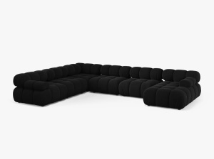 COLTAR MODULAR PANORAMIC BELLIS, PE STANGA, NEGRU, CU TAPITERIE DIN CATIFEA BLUVEL, MICADONI