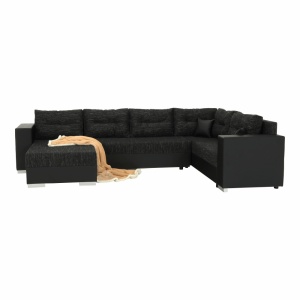 COLTAR STILA, REVERSIBIL, NEGRU, DIN PIELE ECOLOGICA SI TEXTIL, EXTENSIBIL, SPATIU DEPOZITARE, STIL MODERN, TK - Img 1