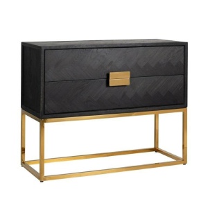 COMODA BLACKBONE, 108 CM, NEGRU/AURIU, DIN FURNIR DE STEJAR SI METAL, STIL MODERN, B2