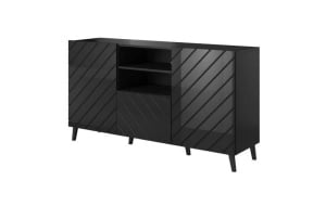 COMODA ELEGANTA, ABETTO 150CM, DIN PLACI LAMINATE SI MDF, NEGRU, DESIGN MODERN - Img 2