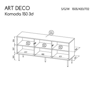COMODA LIVING ART DECO-KOM-3D-OW, 150CM, MDF LAMINAT, PAL SI METAL, STIL MODERN, CAMA - Img 4