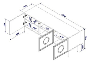 COMODA LIVING, PALAZZO-RTV-150-CZ/DC, 150CM, PLACA LAMINATA, MDF SI METAL, STIL MODERN, CAMA
