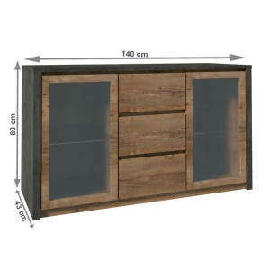 COMODA MONTANA K2D, STEJAR LEKFAS INCHIS/SMOOTH GRI, DIN PAL MELAMINAT - Img 2