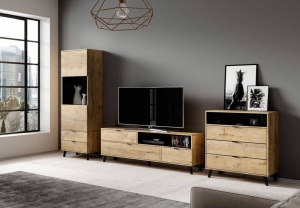 COMODA NEST KM-2, 80X80 CM, STEJAR LEFKAS/NEGRU, DIN PAL MELAMINAT, POLIPROPILENA SI STICLA, STIL MODERN, HALMAR - Img 3