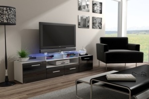 COMODA RTV CU LED EVORA ALB/NEGRU LUCIOS DESIGN MODERN CM