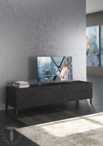 COMODA TV 160CM, EDDY BLACK, COD 4686, STIL MODERN, REALIZATA PANOURI LAMINATE, EFECT MARMURA NEAGRA - Img 4