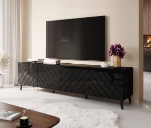 COMODA TV, ABETTO 200CM, DIN PLACI LAMINATE SI MDF, NEAGRA, DESIGN MODERN
