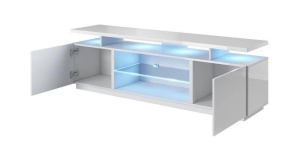 COMODA TV, CAMA-EVA-RTV-BIP/BIP 180CM, DIN PLACI LAMINATE SI MDF, ALB LUCIOS, DESIGN MODERN